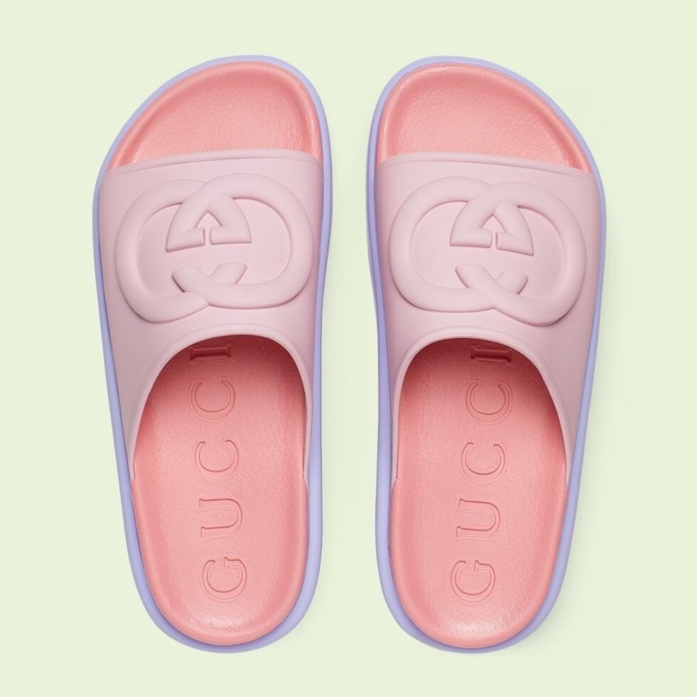 Gucci Pink and Lavender Logo Slide Sandals